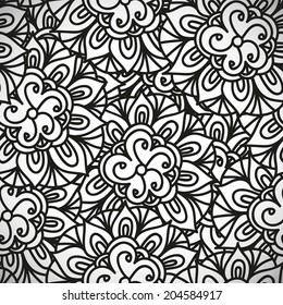 abstract hand-drawn black and white seamless pattern, vector illustration