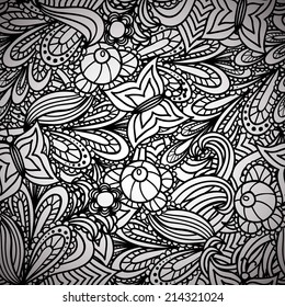 abstract hand-drawn black and white seamless pattern, vector illustration