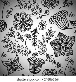 abstract hand-drawn black and white seamless pattern, vector illustration