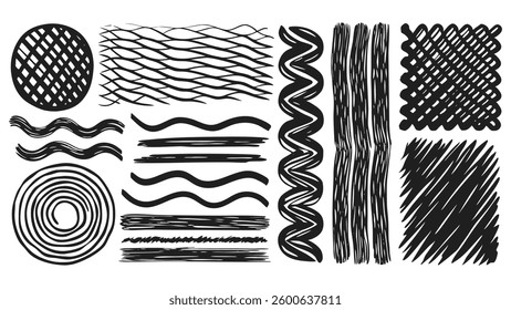 Abstract Hand-Drawn Brush Stroke Patterns