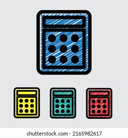 Abstract Hand-drawn Calculator Icon,sign Or Symbol Web Button Vector Illustrations Doodle Art Sketched Or Scribbled.