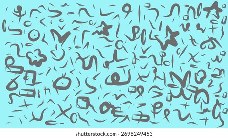 Abstract hand-drawn calligraphy pattern on blue background, artistic minimal design texture