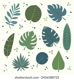 Abstract hand-drawn collection of tropical leaves. Modern summer botanical vector collection. 