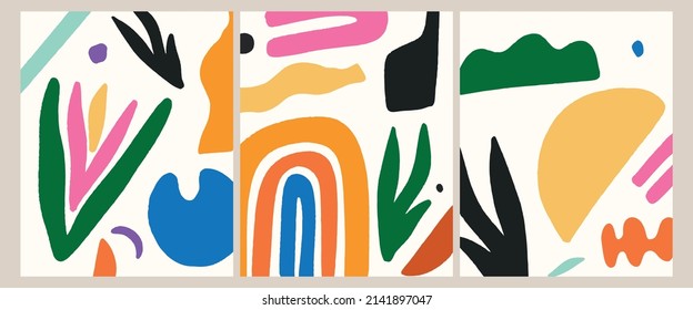 Abstract Hand-Drawn Colorful Illustration Modern Cute Organic Shapes Vector Set Decor Modern Trendy