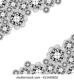 Abstract hand-drawn creative background of stylized flowers in black and white colors. Vector illustration.