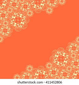 Abstract hand-drawn creative background of stylized flowers in yellow and orange colors. Vector illustration.