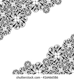 Abstract hand-drawn creative background of stylized flowers in black and white colors. Vector illustration.