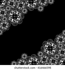 Abstract hand-drawn creative background of stylized flowers in black and white colors. Vector illustration.