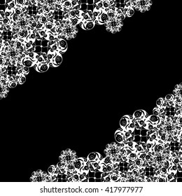 Abstract hand-drawn creative background of stylized flowers in black and white colors. Vector illustration.