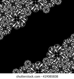 Abstract hand-drawn creative background of stylized flowers in black and white colors. Vector illustration.