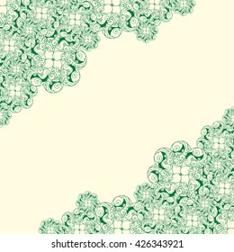 Abstract hand-drawn creative background of stylized flowers in light yellow and dark green colors. Vector illustration.