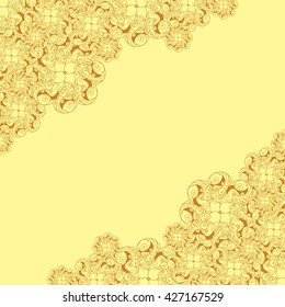 Abstract hand-drawn creative background of stylized flowers in yellow and light brown colors. Vector illustration.