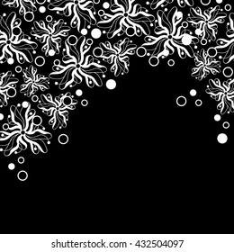 Abstract hand-drawn creative background of stylized flowers in black and white colors. Vector illustration.