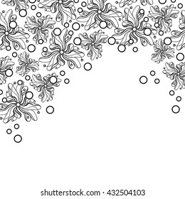 Abstract hand-drawn creative background of stylized flowers in black and white colors. Vector illustration.