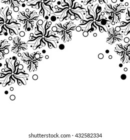 Abstract hand-drawn creative background of stylized flowers in black and white colors. Vector illustration.