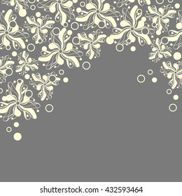Abstract hand-drawn creative background of stylized flowers in pale yellow and gray colors. Vector illustration.