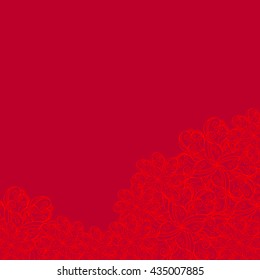 Abstract hand-drawn creative background of stylized flowers in bright scarlet and maroon colors. Vector illustration.