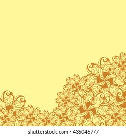 Abstract hand-drawn creative background of stylized flowers in yellow and light brown colors. Vector illustration.