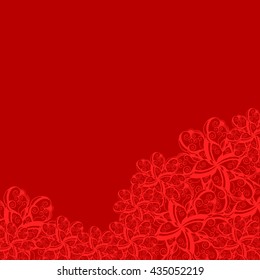 Abstract hand-drawn creative background of stylized flowers in dark red and scarlet colors. Vector illustration.