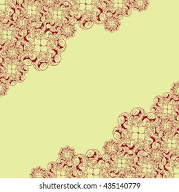 Abstract hand-drawn creative background of stylized flowers in pale yellow and dark red colors. Vector illustration.