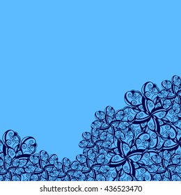 Abstract hand-drawn creative background of stylized flowers in bright cyan and indigo colors. Vector illustration.