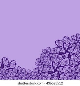 Abstract hand-drawn creative background of stylized flowers in pale lilac and dark violet colors. Vector illustration.