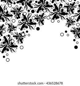 Abstract hand-drawn creative background of stylized flowers in black and white colors. Vector illustration.