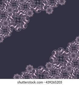 Abstract hand-drawn creative background of stylized flowers in pale magenta and dark indigo colors. Vector illustration.