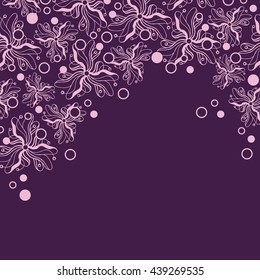 Abstract hand-drawn creative background of stylized flowers in dark violet and pale pink colors. Vector illustration.