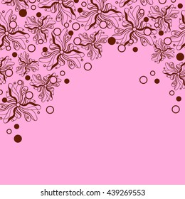 Abstract hand-drawn creative background of stylized flowers in pale pink and brown colors. Vector illustration.