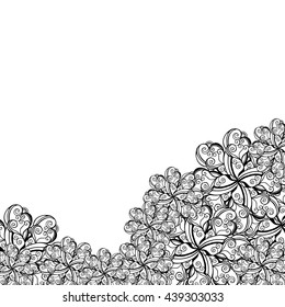Abstract hand-drawn creative background of stylized flowers in black and white colors. Vector illustration.