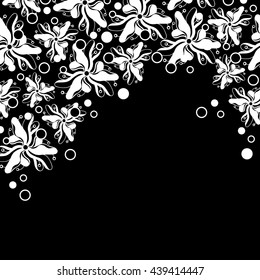 Abstract hand-drawn creative background of stylized flowers in black and white colors. Vector illustration.
