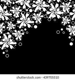 Abstract hand-drawn creative background of stylized flowers in black and white colors. Vector illustration.