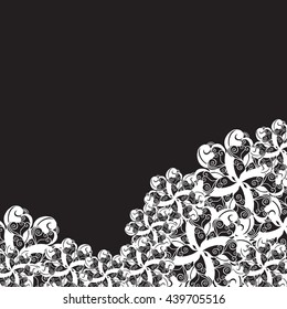 Abstract hand-drawn creative background of stylized flowers in black and white colors. Vector illustration.