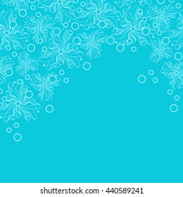 Abstract hand-drawn creative background of stylized flowers in light cyan and bright turquoise colors. Vector illustration.