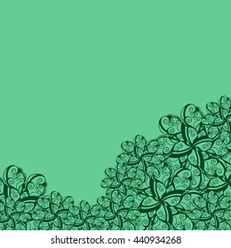 Abstract hand-drawn creative background of stylized flowers in pale jade and dark green colors. Vector illustration.
