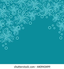 Abstract hand-drawn creative background of stylized flowers in light turquoise and blue-green colors. Vector illustration.
