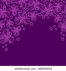 Abstract hand-drawn creative background of stylized flowers in dark violet and bright magenta colors. Vector illustration.