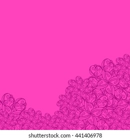 Abstract hand-drawn creative background of stylized flowers in bright fuchsia and mauve colors. Vector illustration.