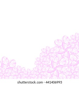 Abstract hand-drawn creative background of stylized flowers in white and light pink colors. Vector illustration.