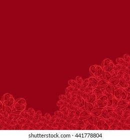 Abstract hand-drawn creative background of stylized flowers in bright red and dark burgundy colors. Vector illustration.