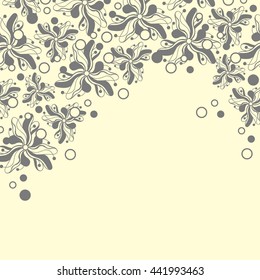 Abstract hand-drawn creative background of stylized flowers in pale yellow and gray colors. Vector illustration.