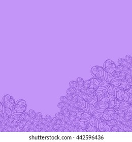 Abstract hand-drawn creative background of stylized flowers in violet and pale lilac colors. Vector illustration.