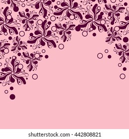 Abstract hand-drawn creative background of stylized flowers in pale rose and chocolate colors. Vector illustration.