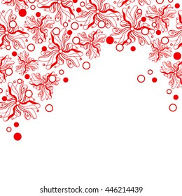 Abstract hand-drawn creative background of stylized flowers in white and bright scarlet colors. Vector illustration.