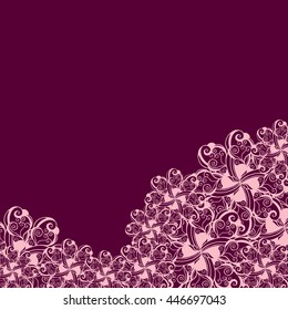 Abstract hand-drawn creative background of stylized flowers in pale rose and dark maroon colors. Vector illustration.