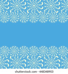 Abstract hand-drawn creative background of stylized flowers in pale yellow and light blue colors. Vector illustration.