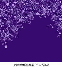 Abstract hand-drawn creative background of stylized flowers in pale lilac and dark violet colors. Vector illustration.