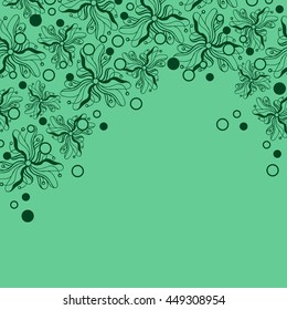 Abstract hand-drawn creative background of stylized flowers in pale jade and dark green colors. Vector illustration.