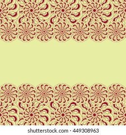 Abstract hand-drawn creative background of stylized flowers in pale yellow and dark red colors. Vector illustration.